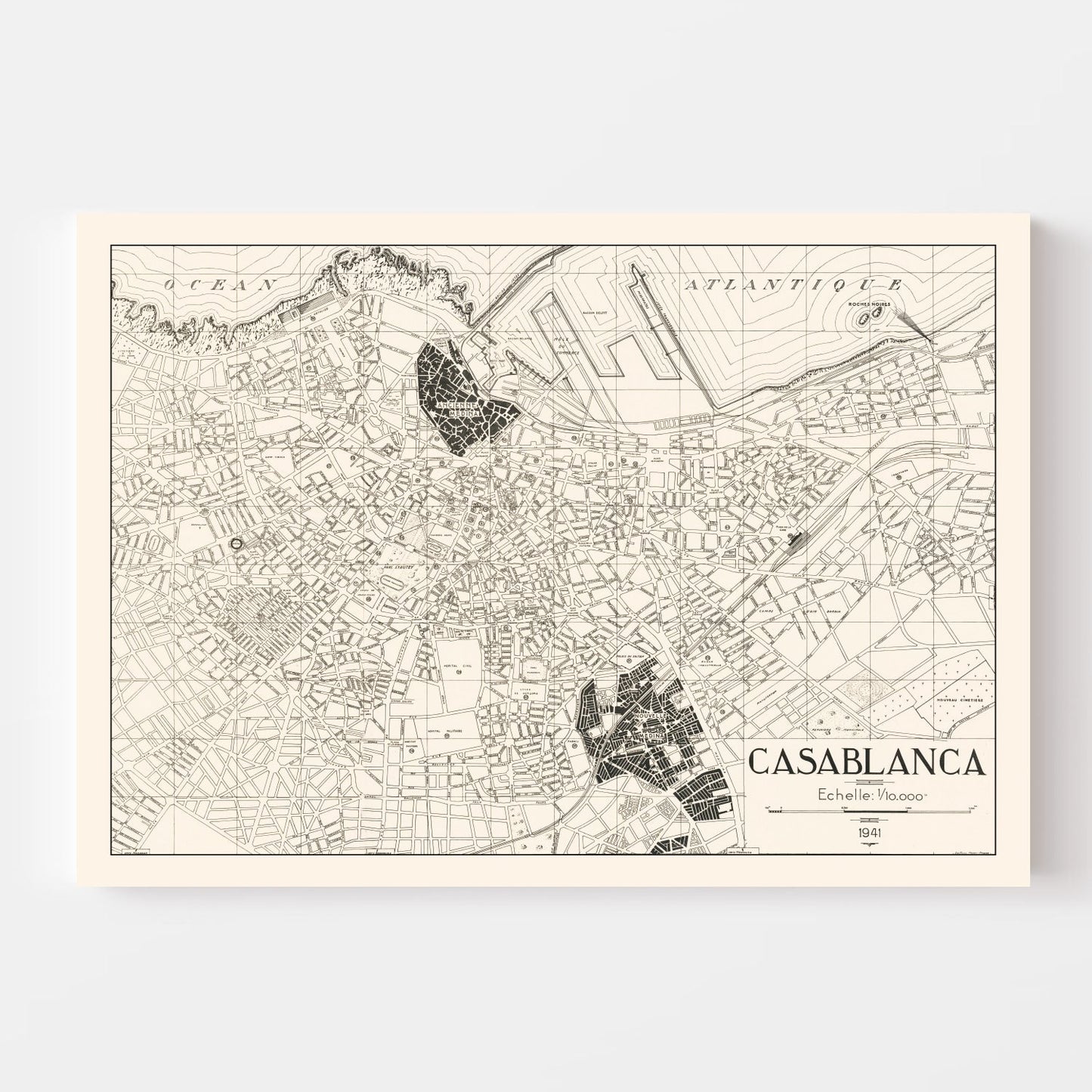 Vintage Map of Casablanca, Morocco 1941