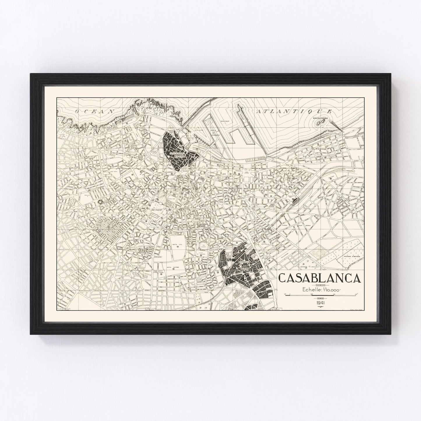 Vintage Map of Casablanca, Morocco 1941