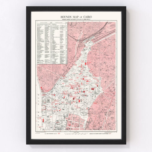 Vintage Map of Cairo, Egypt 1945
