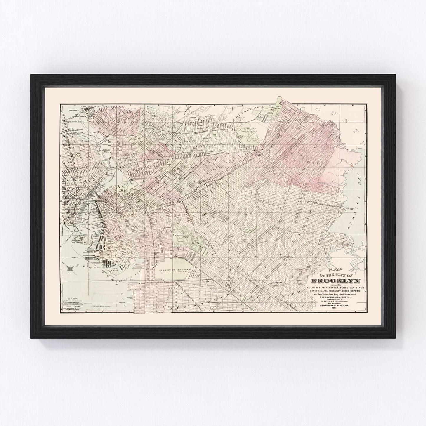 Vintage Map of Brooklyn, New York 1891