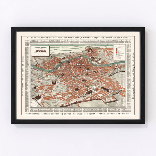 Vintage Map of Rome, Italy 1885