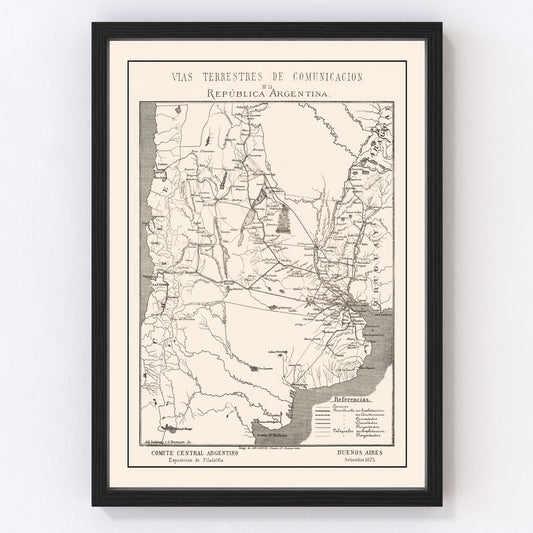 Vintage Map of Argentina 1876
