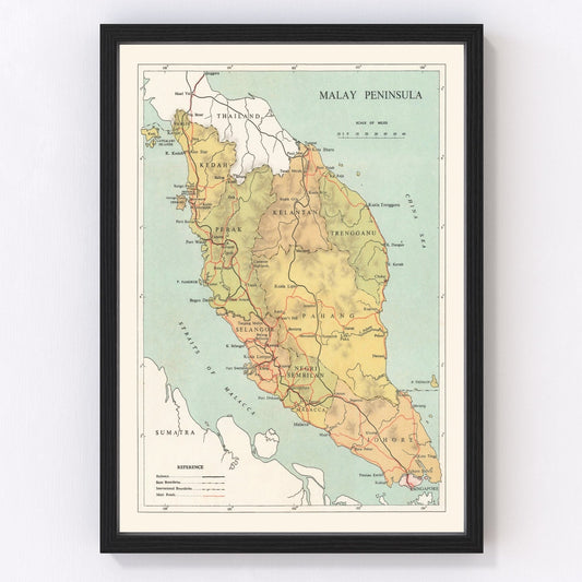 Vintage Malay Peninsula Map 1955