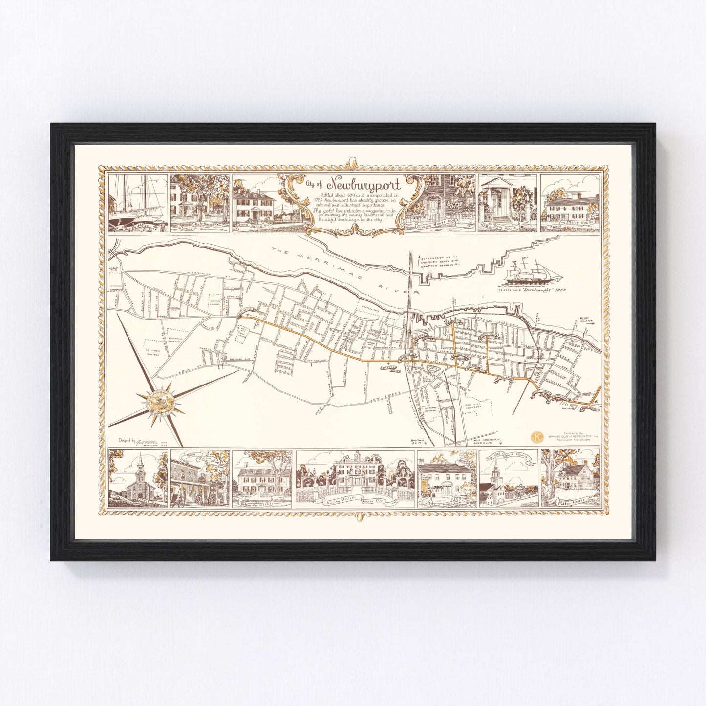 Vintage Map of Newburyport, Massachusetts 1955