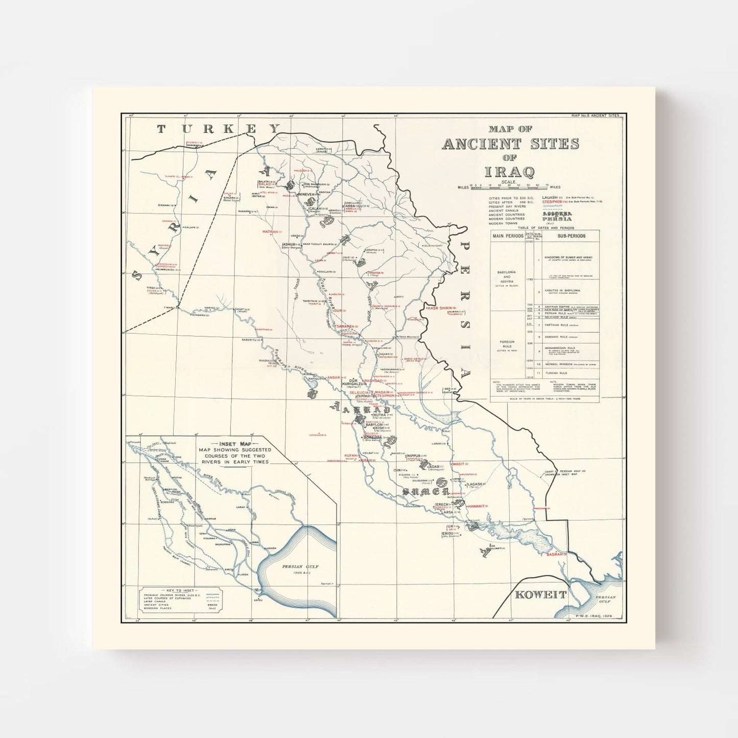Vintage Map of the Ancient Sites of Iraq 1929