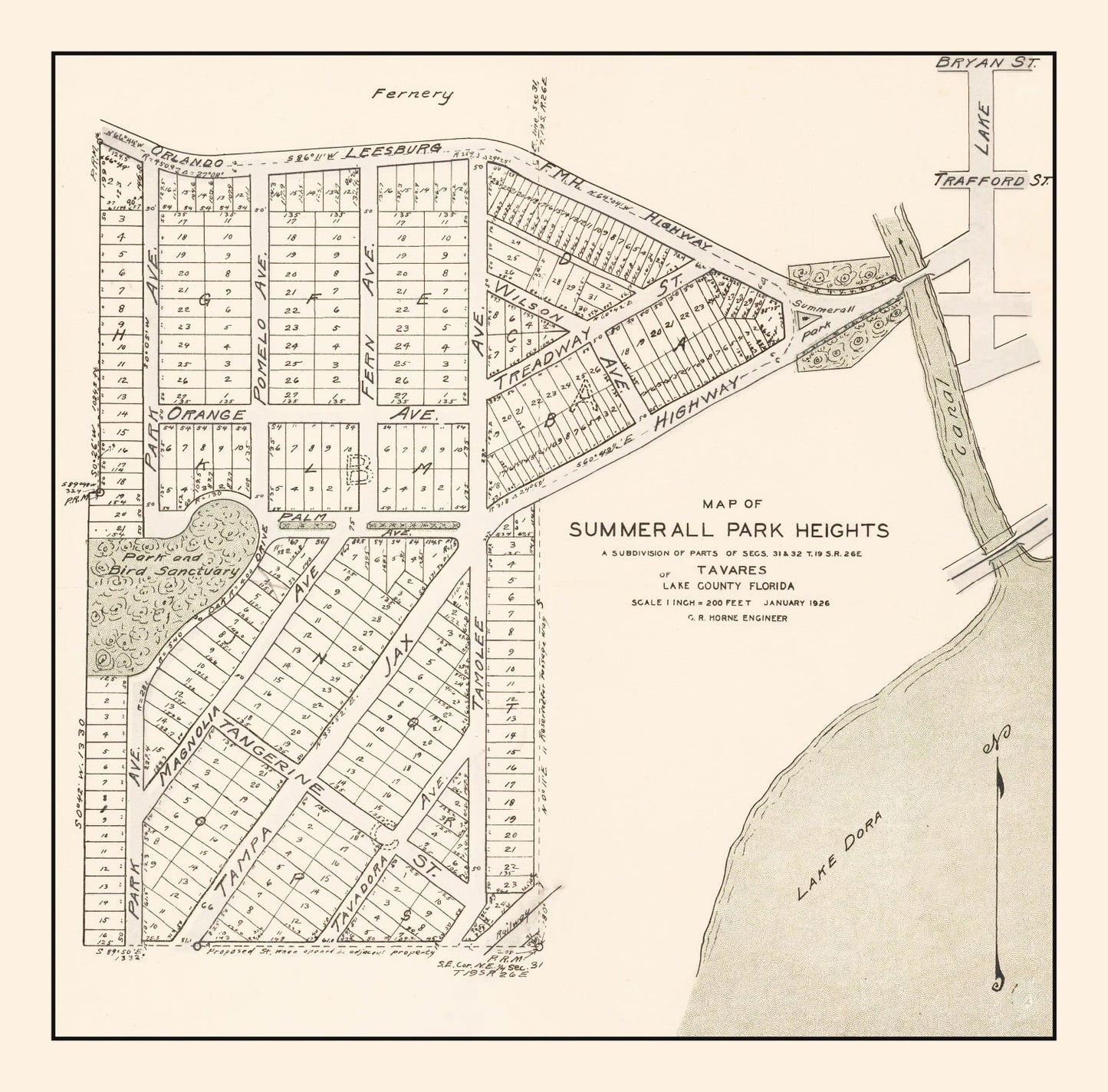 Vintage Summerall Park Heights, Tavares, FL Map 1926
