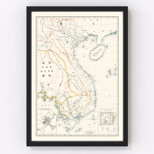 Vintage Vietnam & Cambodia Map 1881