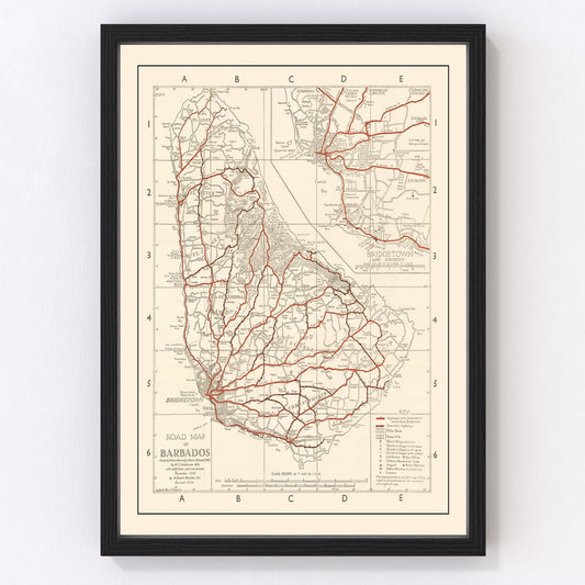 Vintage Map of Barbados 1956