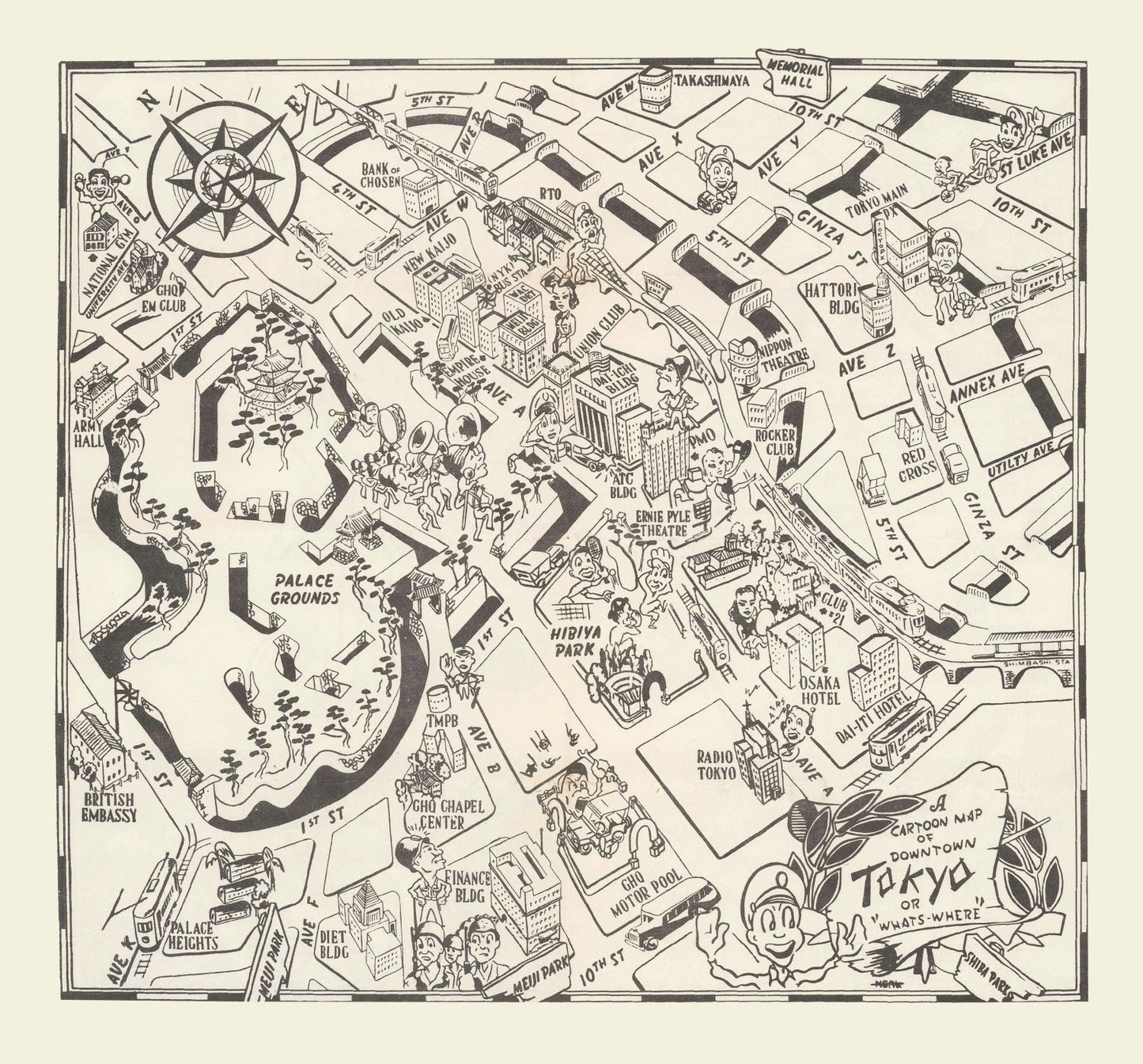 Vintage Map of Tokyo, Japan 1952