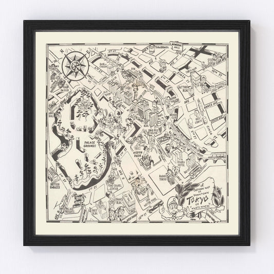 Vintage Map of Tokyo, Japan 1952