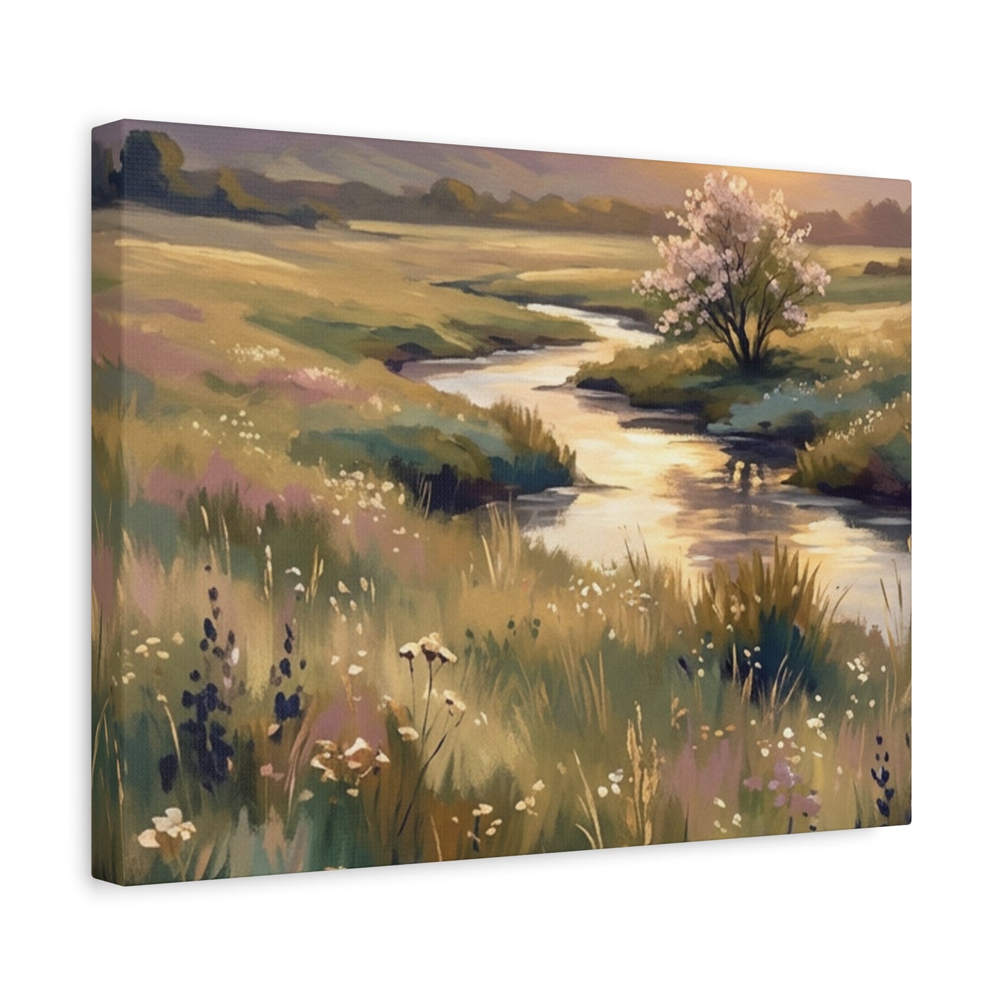 Serene Meadow Stream Matte Canvas Art — Stretched Wall Decor