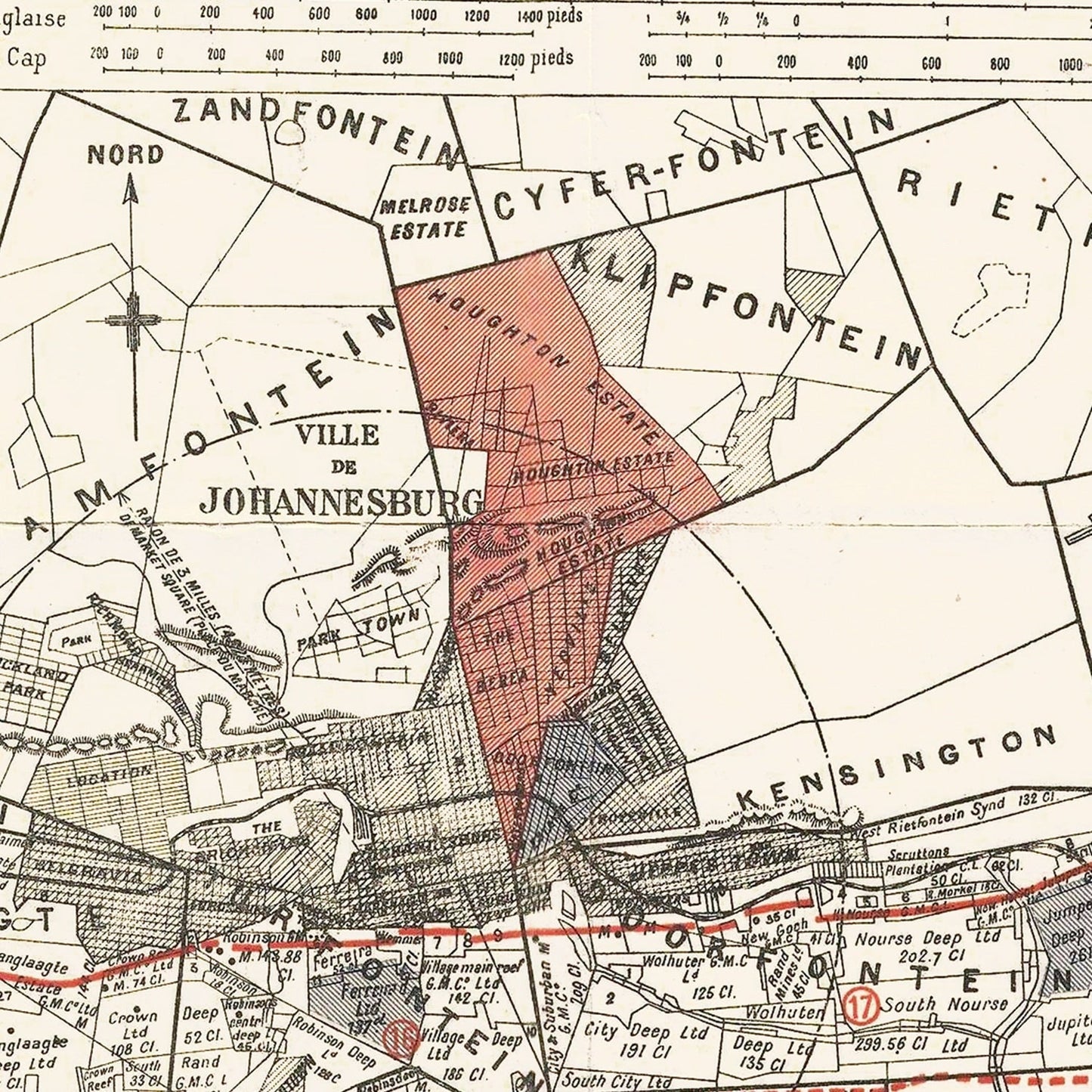 Vintage Map of Johannesburg, South Africa 1902