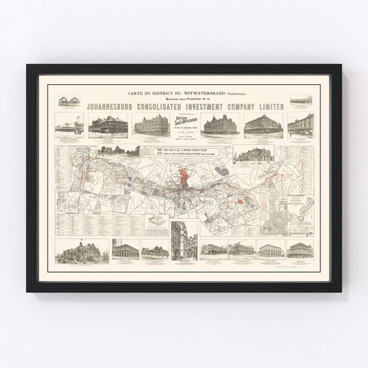 Vintage Map of Johannesburg, South Africa 1902