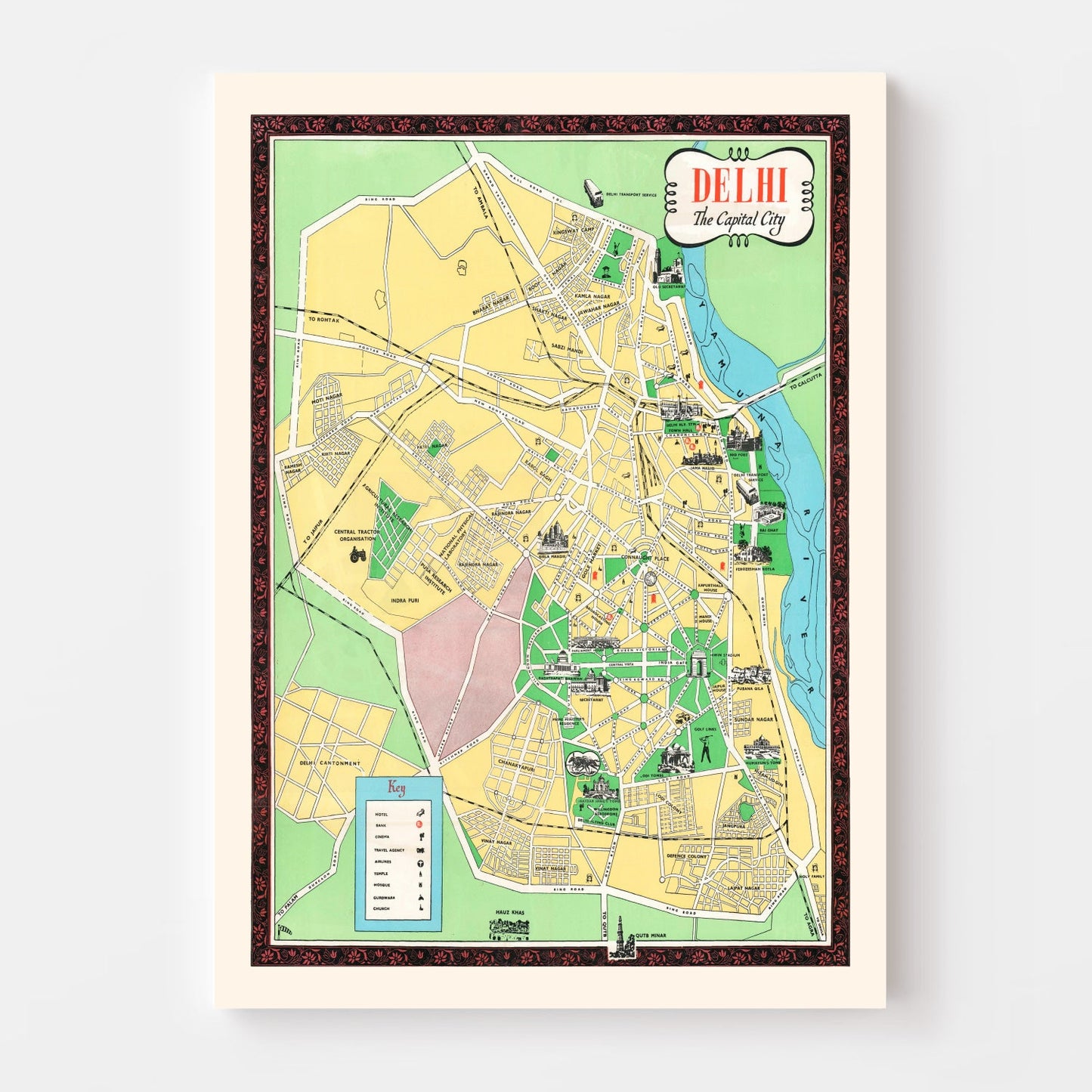 Vintage Map of Delhi, India 1960