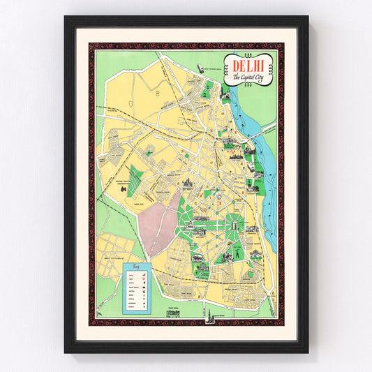 Vintage Map of Delhi, India 1960
