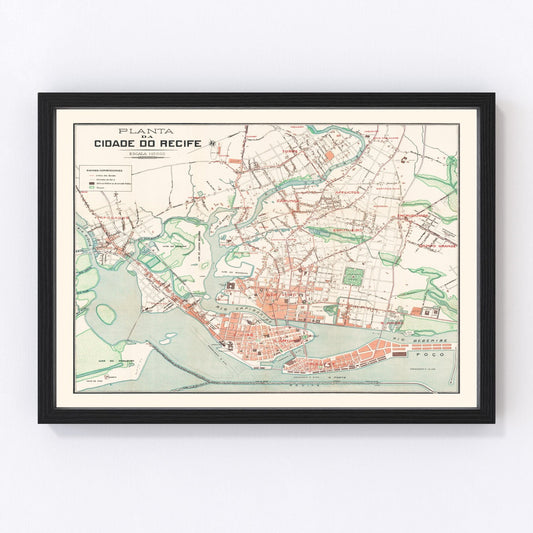 Vintage Map of Recife, Brazil 1914