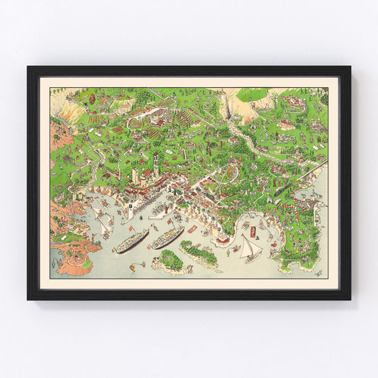 Vintage Map of Cannes, France 1953