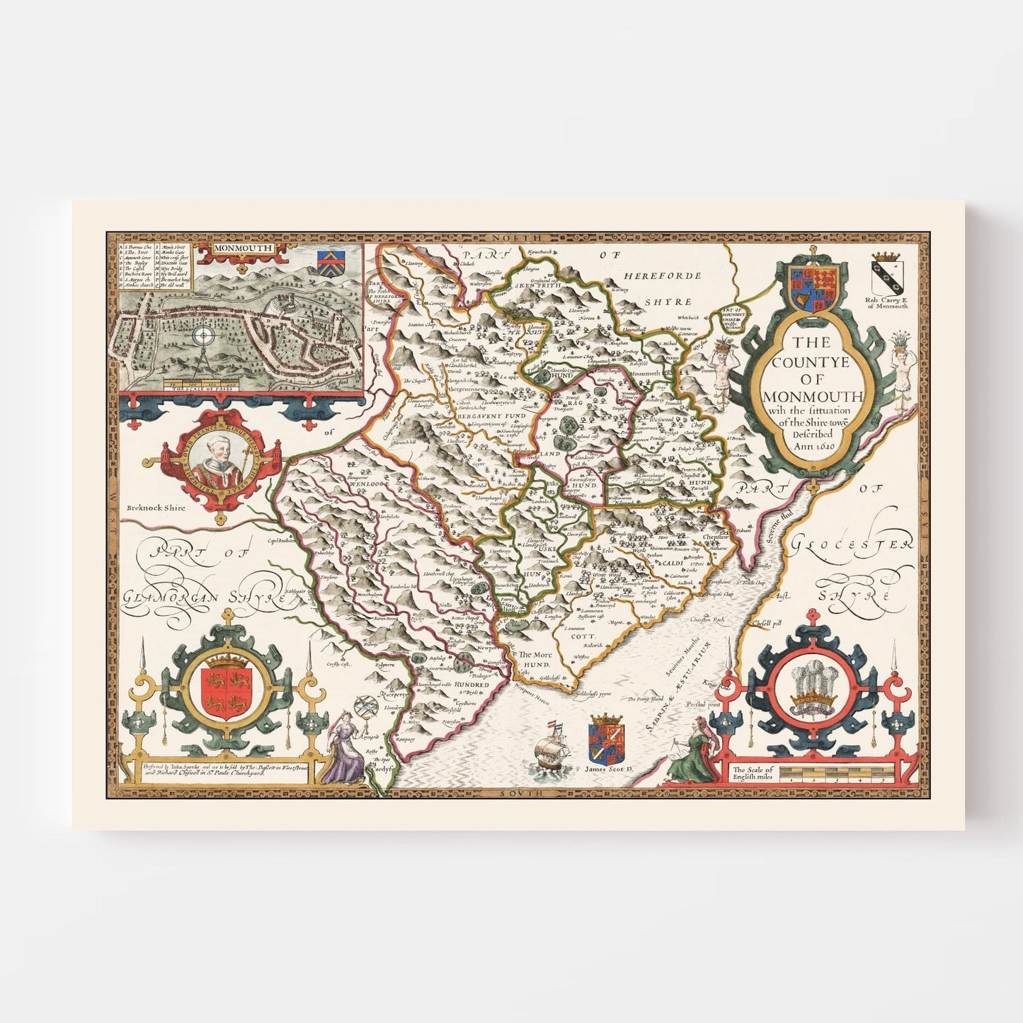 Vintage Monmouthshire Map 1676
