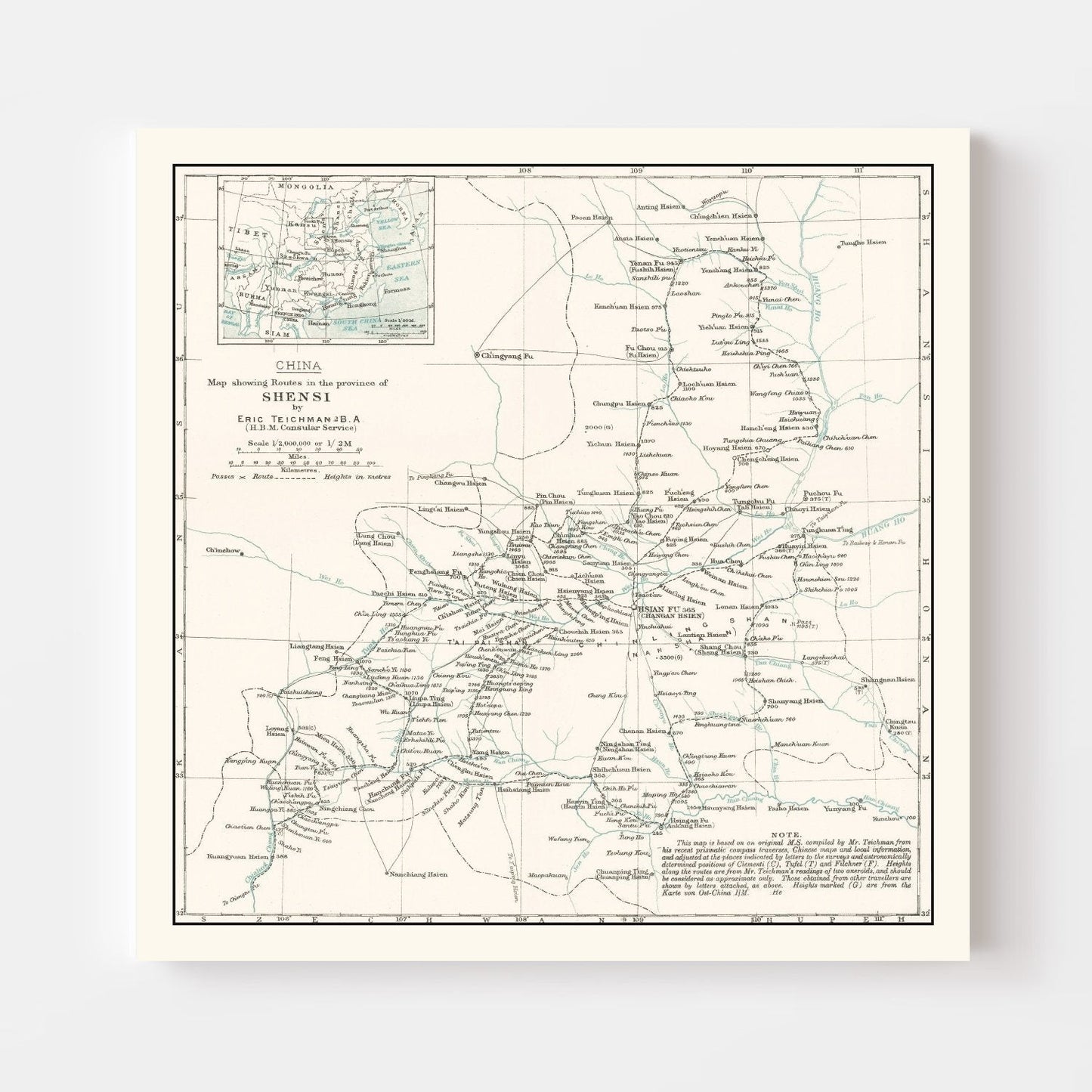 Vintage Shaanxi, China Map 1918