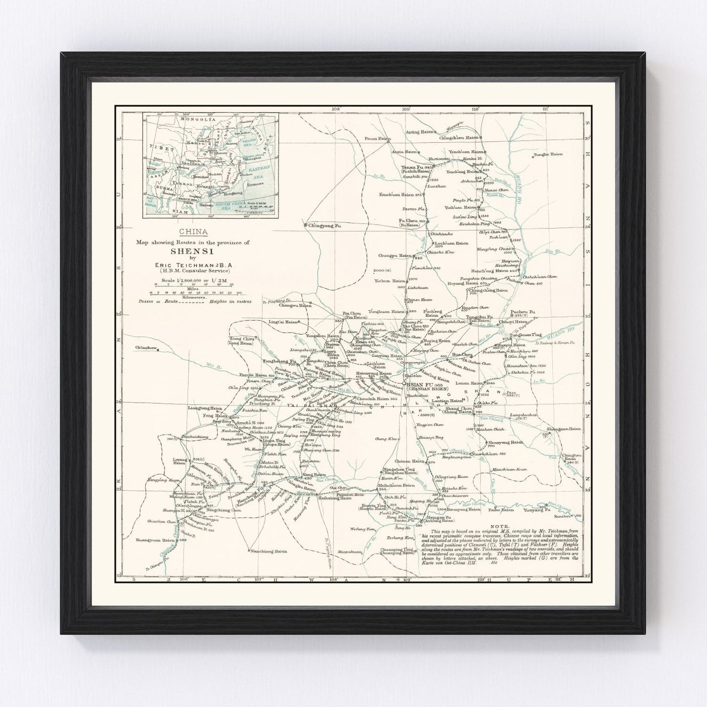 Vintage Shaanxi, China Map 1918