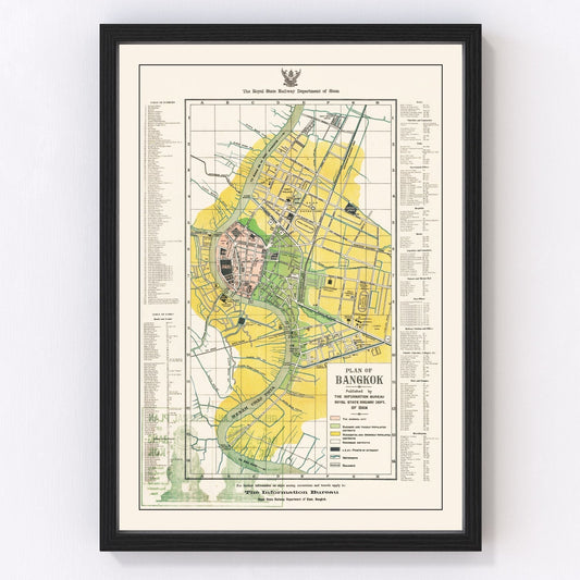 Vintage Map of Bangkok, Thailand 1928