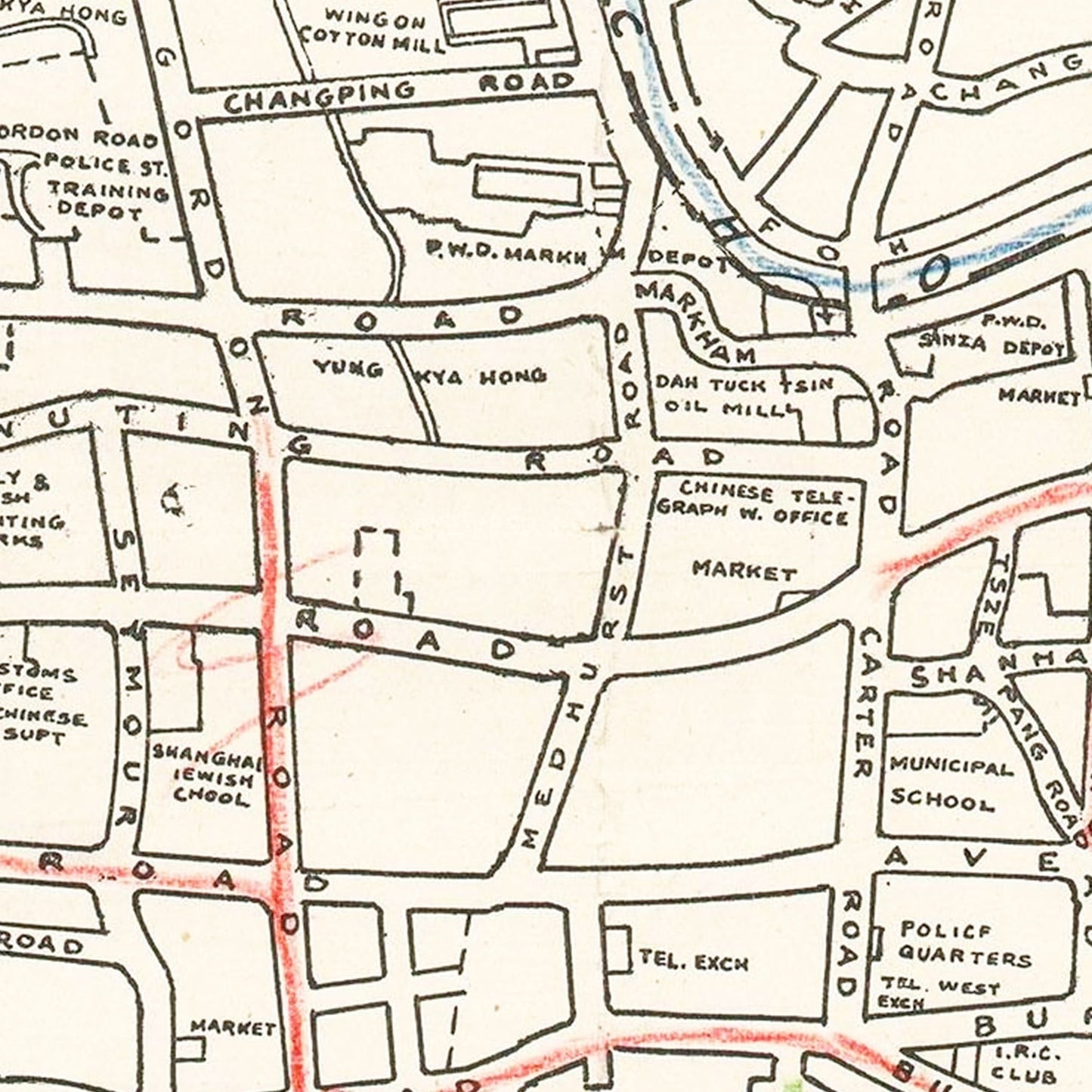 Vintage Map of Shanghai, China 1938