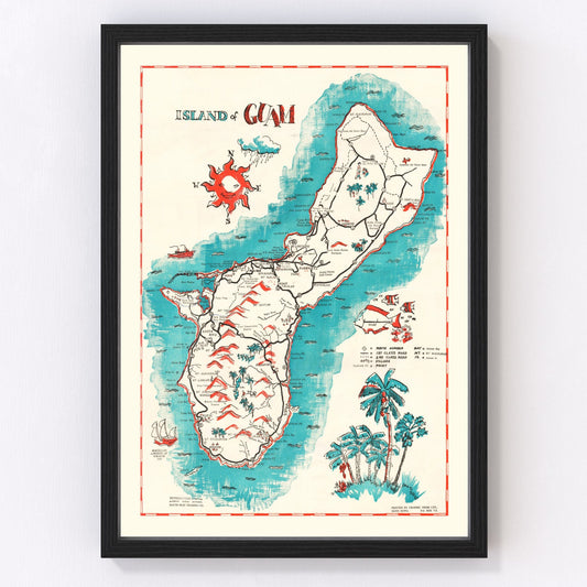 Vintage Guam Map 1955
