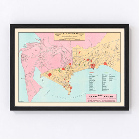 Vintage Map of Panama City, Panama 1950