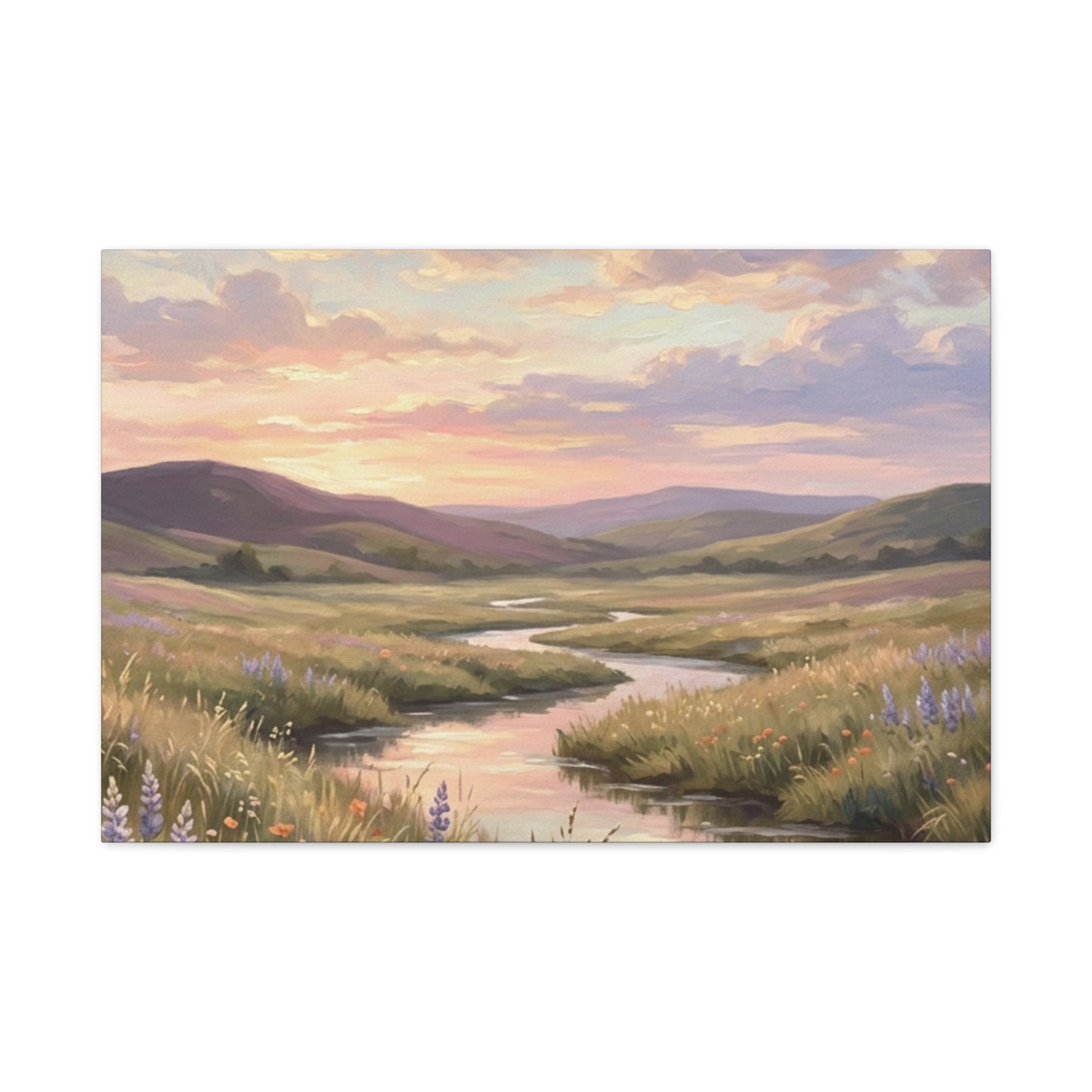 Sunset Meadow Canvas Wall Art - Stretched Matte Landscape Print