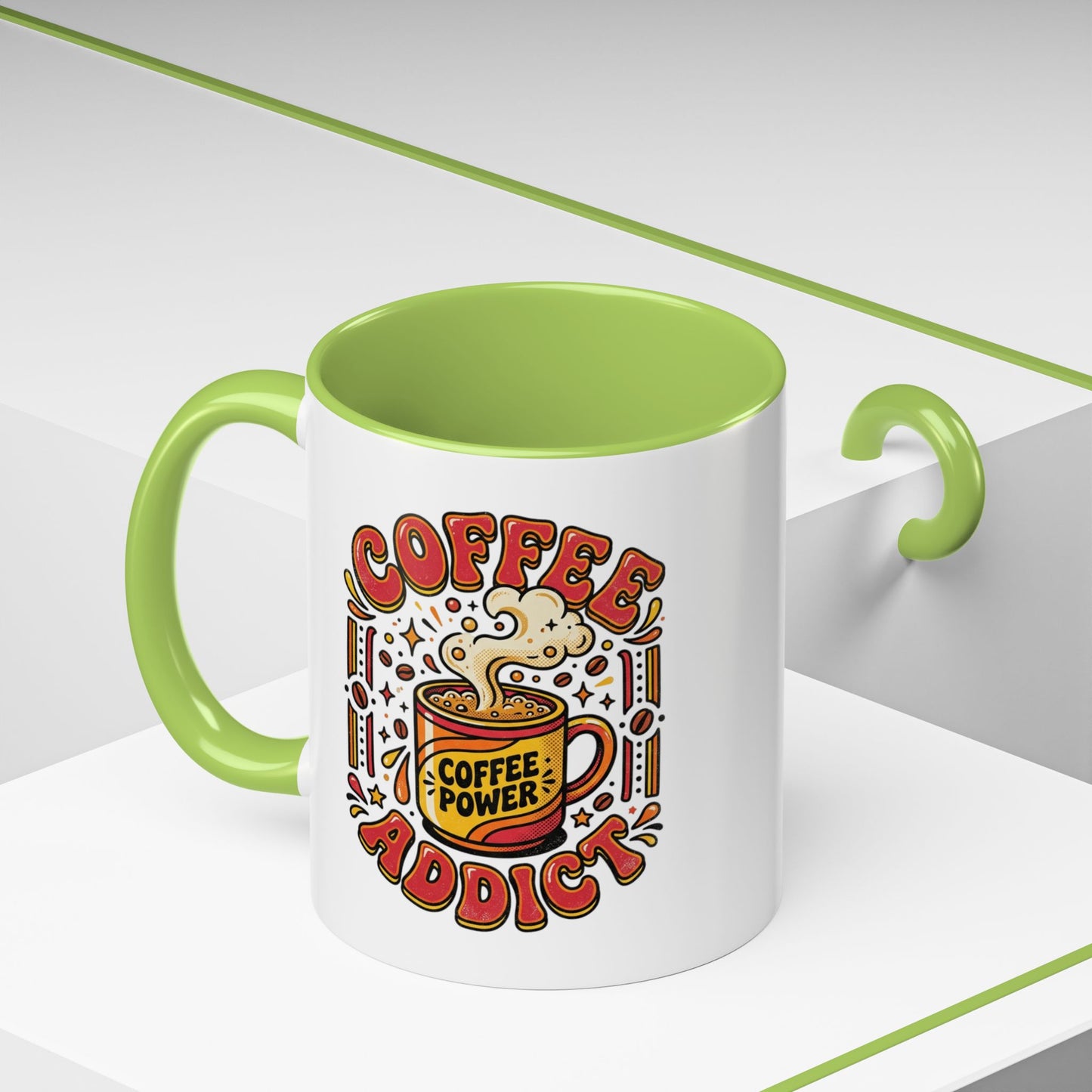 Coffee Addict Accent Mug — "Coffee Power" Retro Coffee Lover Gift (11oz/15oz)