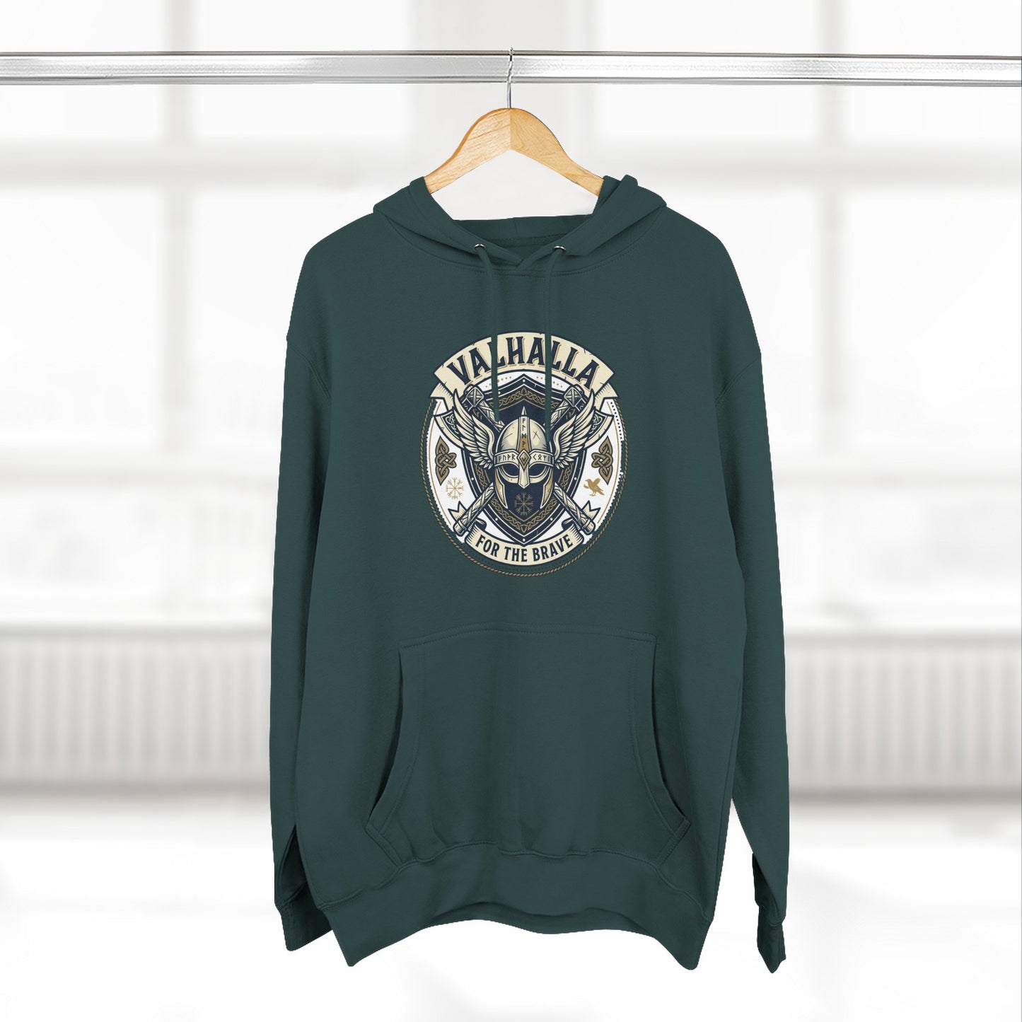 Viking Valhalla Skull Hoodie – "For the Brave" Graphic Fleece Hoodie