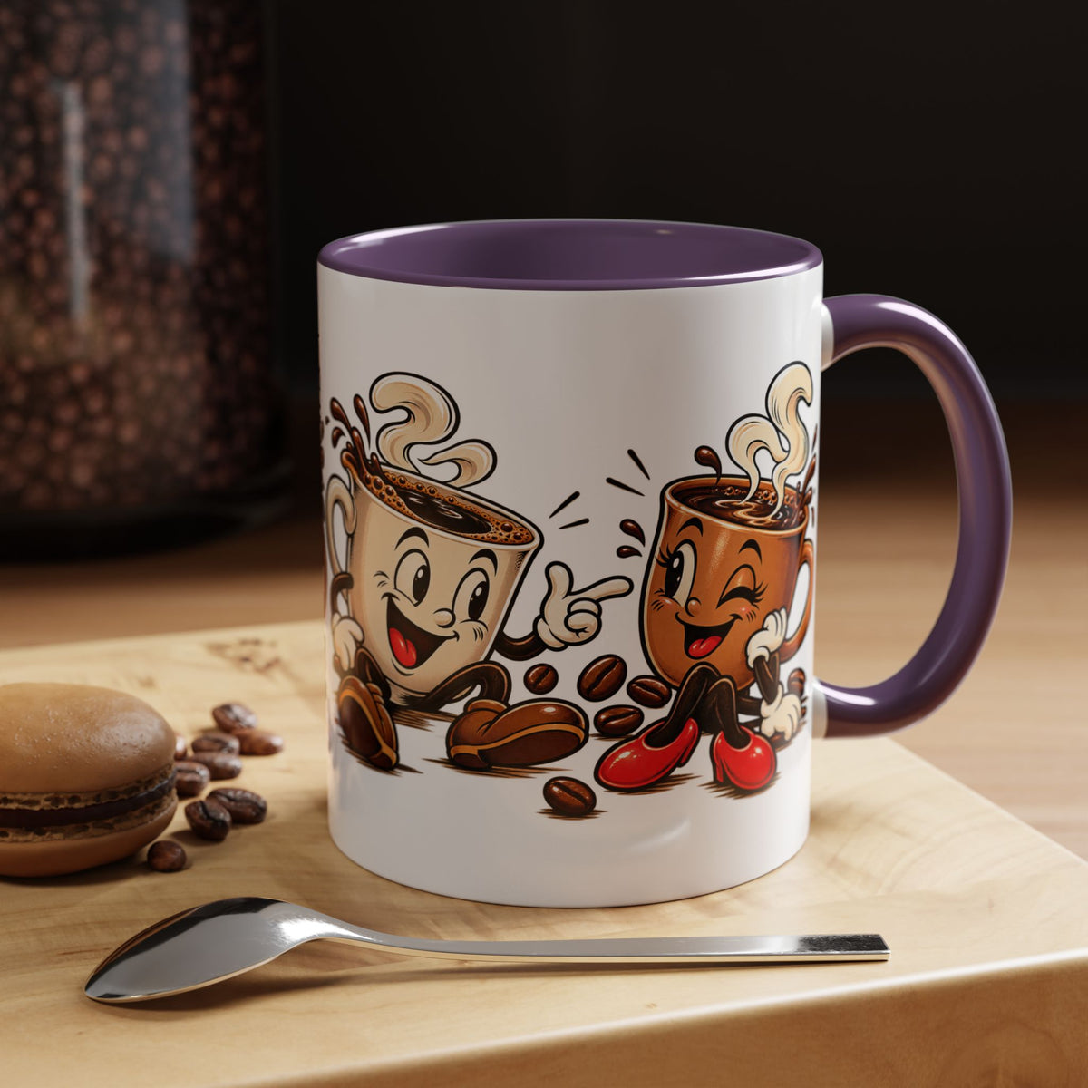 Coffee Cartoon Mug — Cute Dancing Coffee Cups Accent Mug