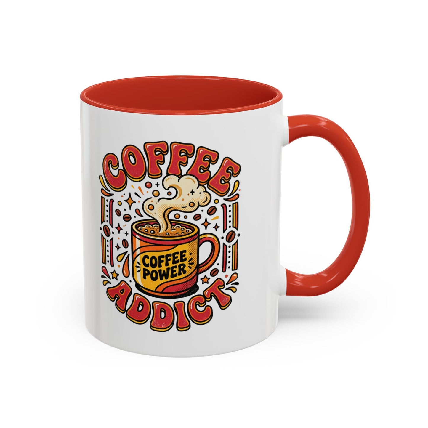 Coffee Addict Accent Mug — "Coffee Power" Retro Coffee Lover Gift (11oz/15oz)