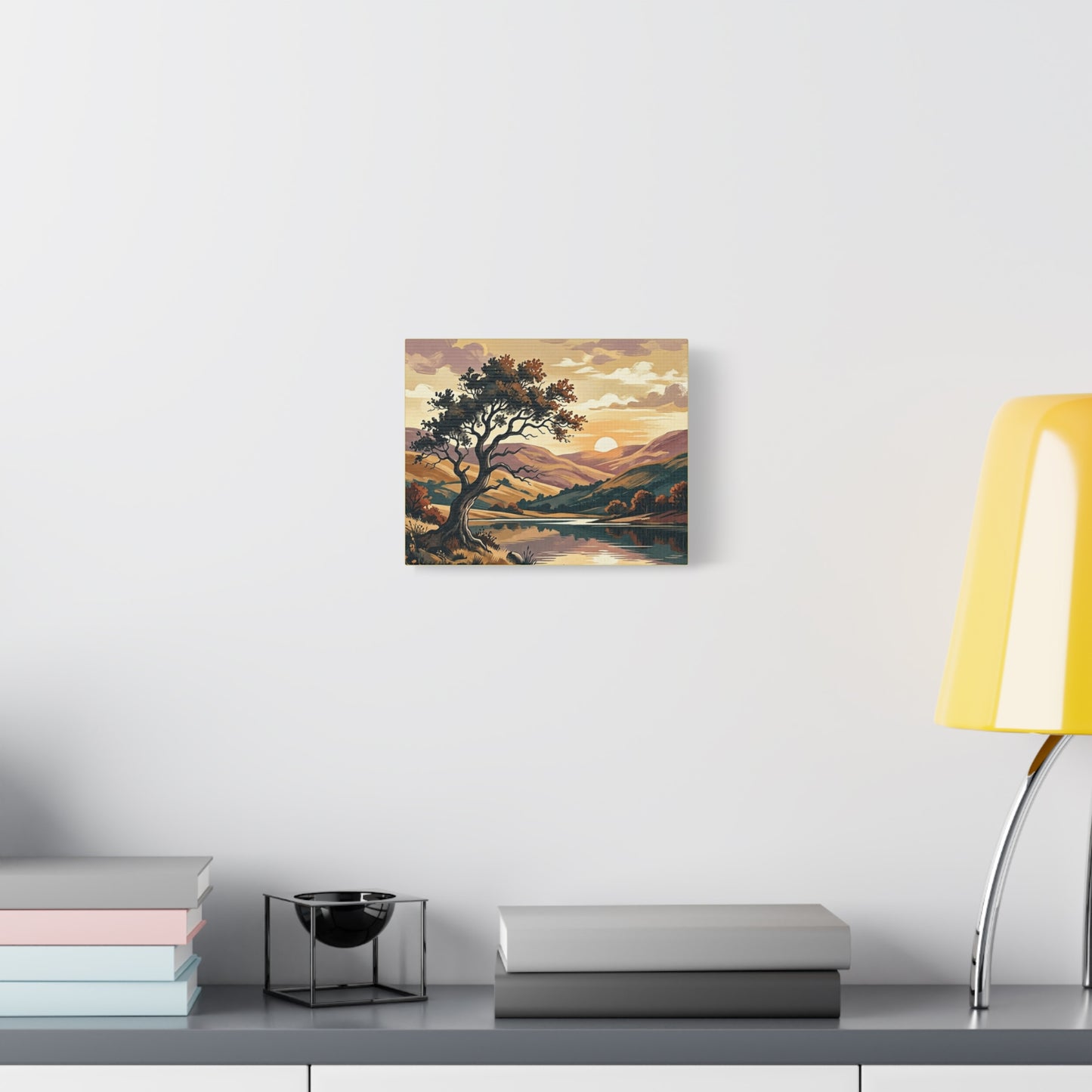 Sunset Lake Landscape Canvas - Vintage Tree Wall Art Print