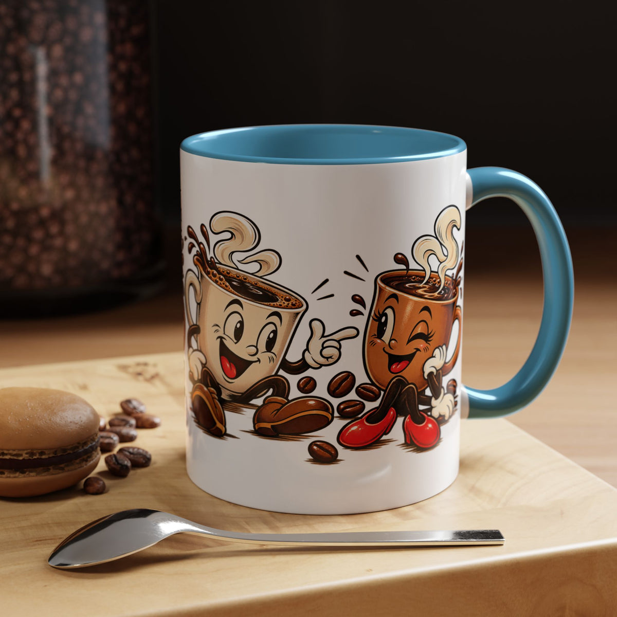 Coffee Cartoon Mug — Cute Dancing Coffee Cups Accent Mug