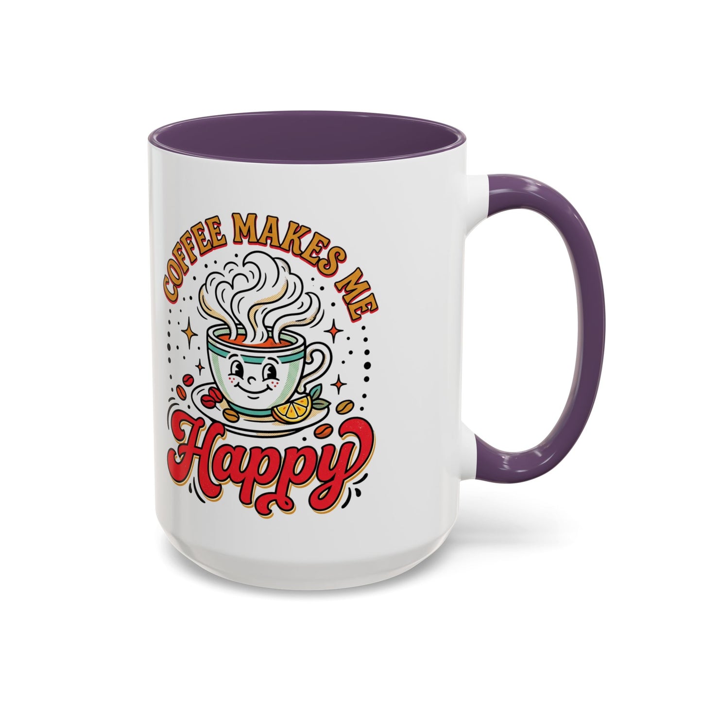 Coffee Mug — "Coffee Makes Me Happy" Cute Retro Accent Mug (11/15oz)