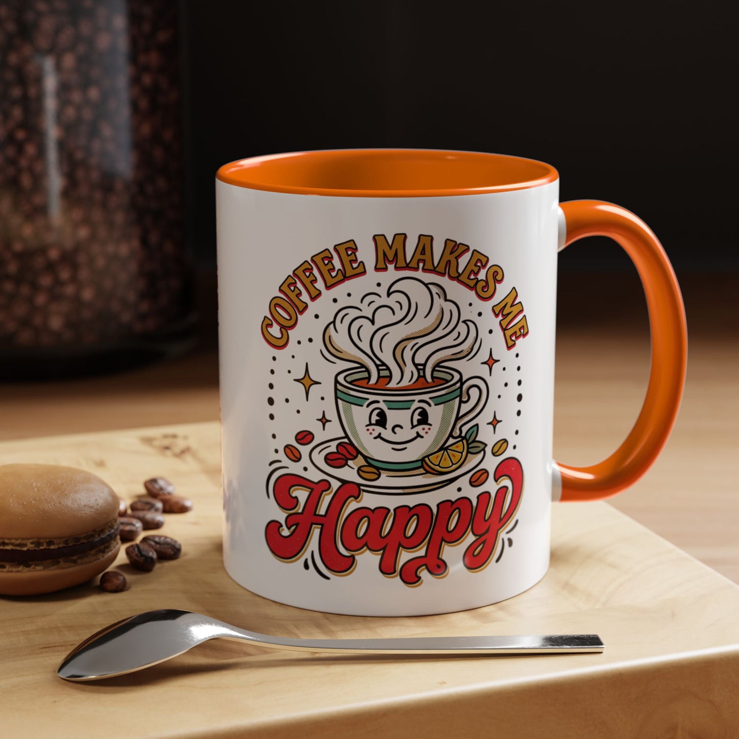 Coffee Mug — "Coffee Makes Me Happy" Cute Retro Accent Mug (11/15oz)