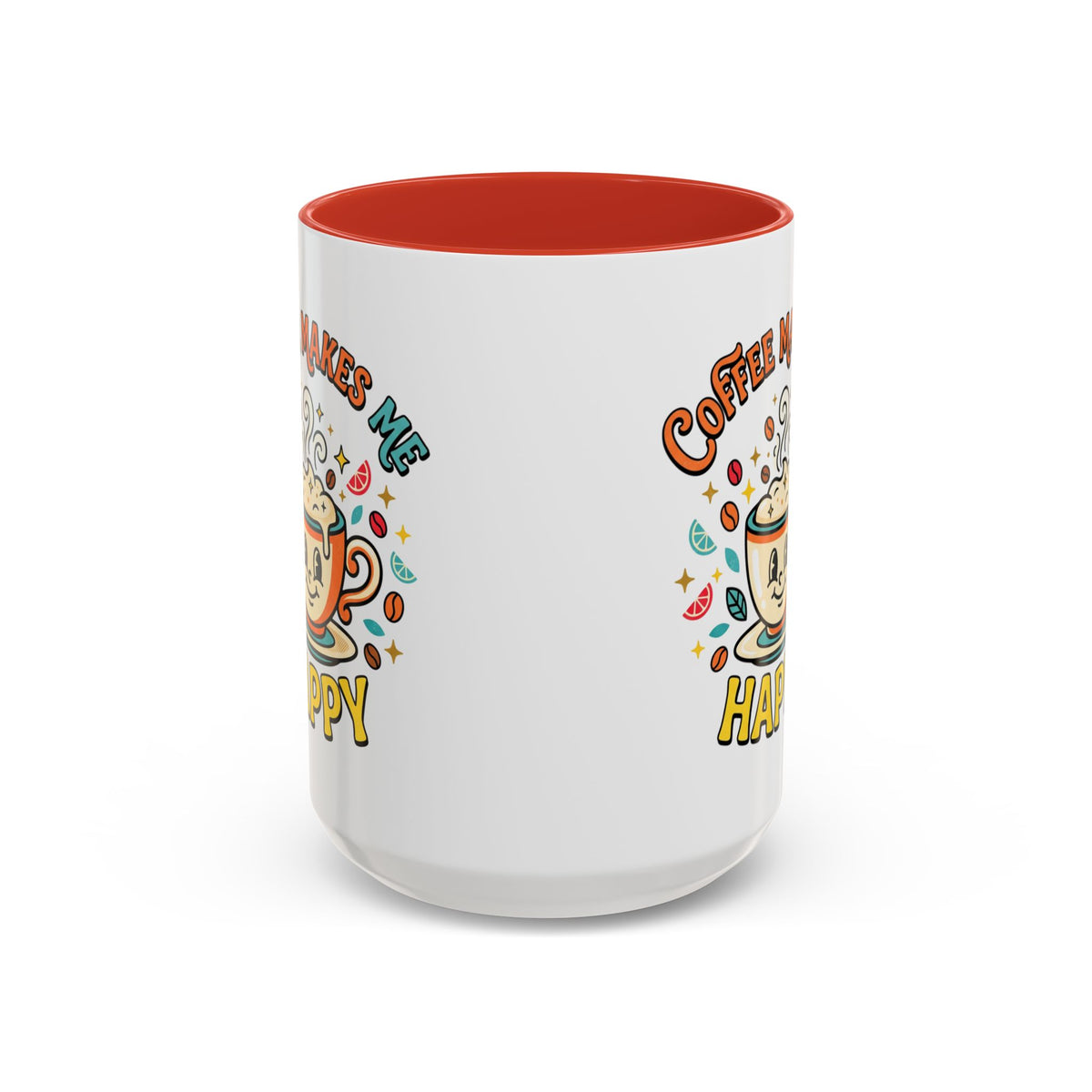 Coffee Mug — "Coffee Makes Me Happy" Cute Retro Accent Mug (11/15oz)
