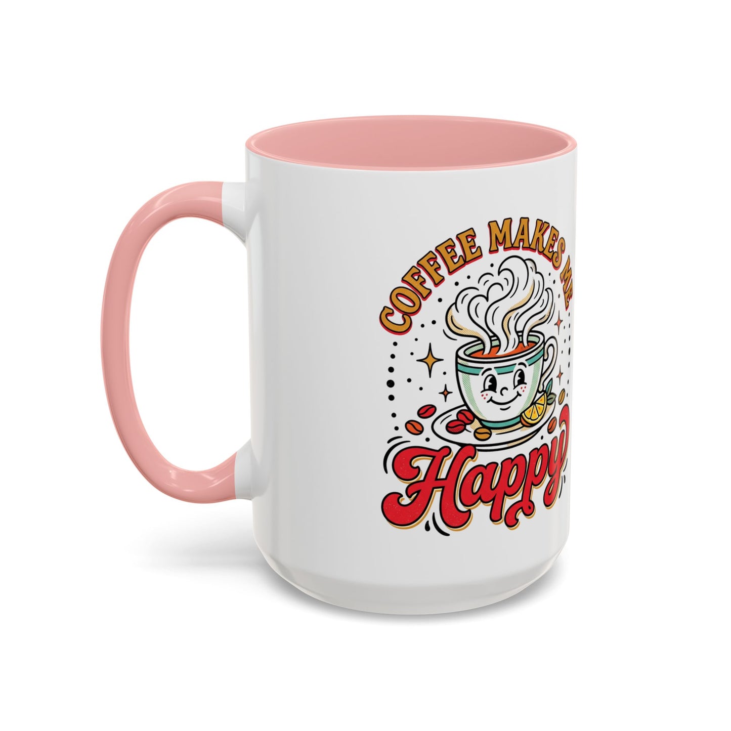Coffee Mug — "Coffee Makes Me Happy" Cute Retro Accent Mug (11/15oz)