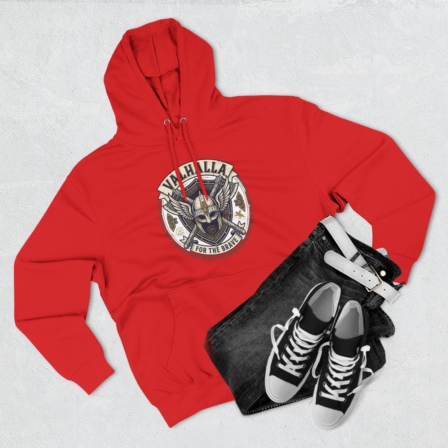 Viking Valhalla Skull Hoodie – "For the Brave" Graphic Fleece Hoodie