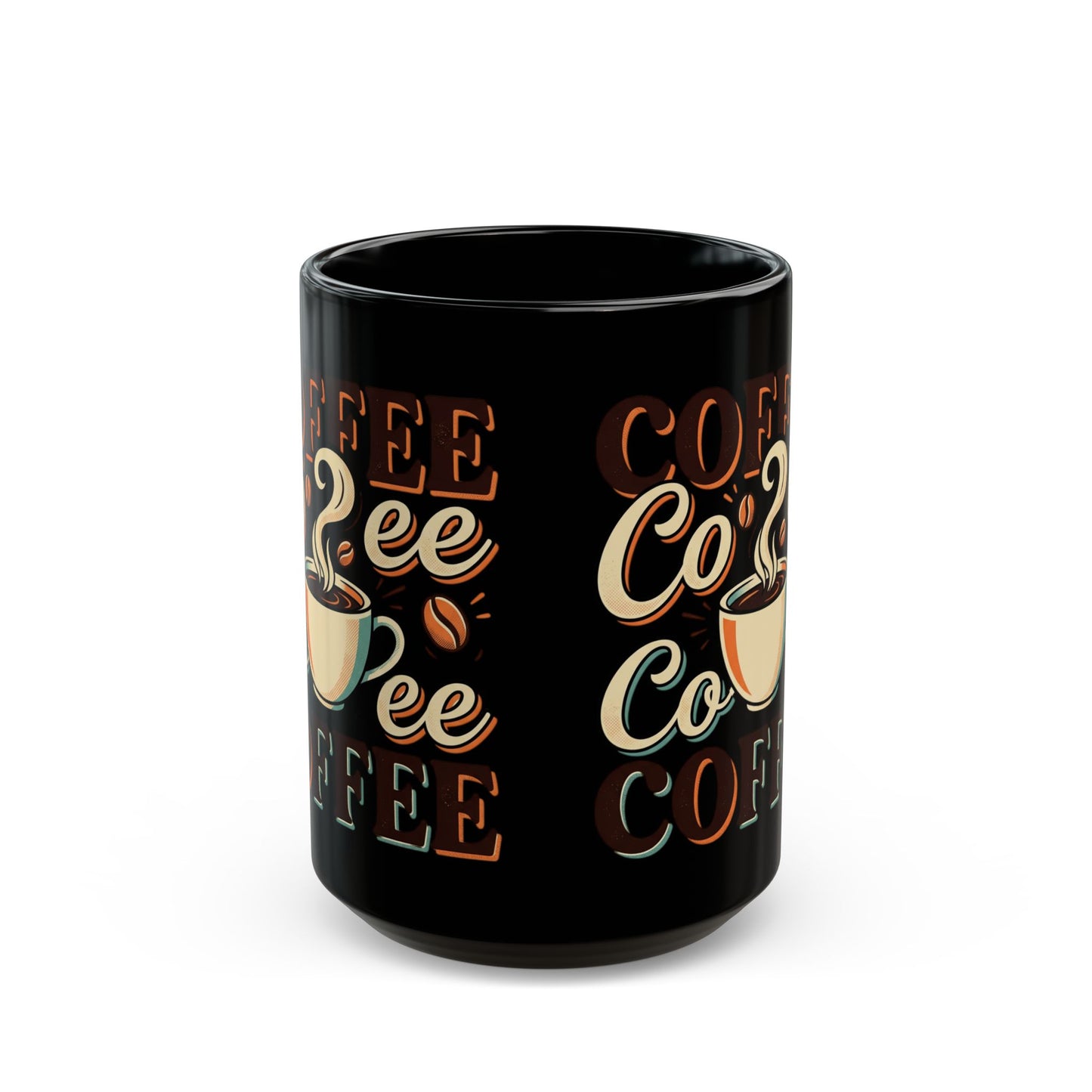 Coffee Lovers Black Mug — Retro 'Coffee' Typography with Steaming Cup (11oz & 15oz)