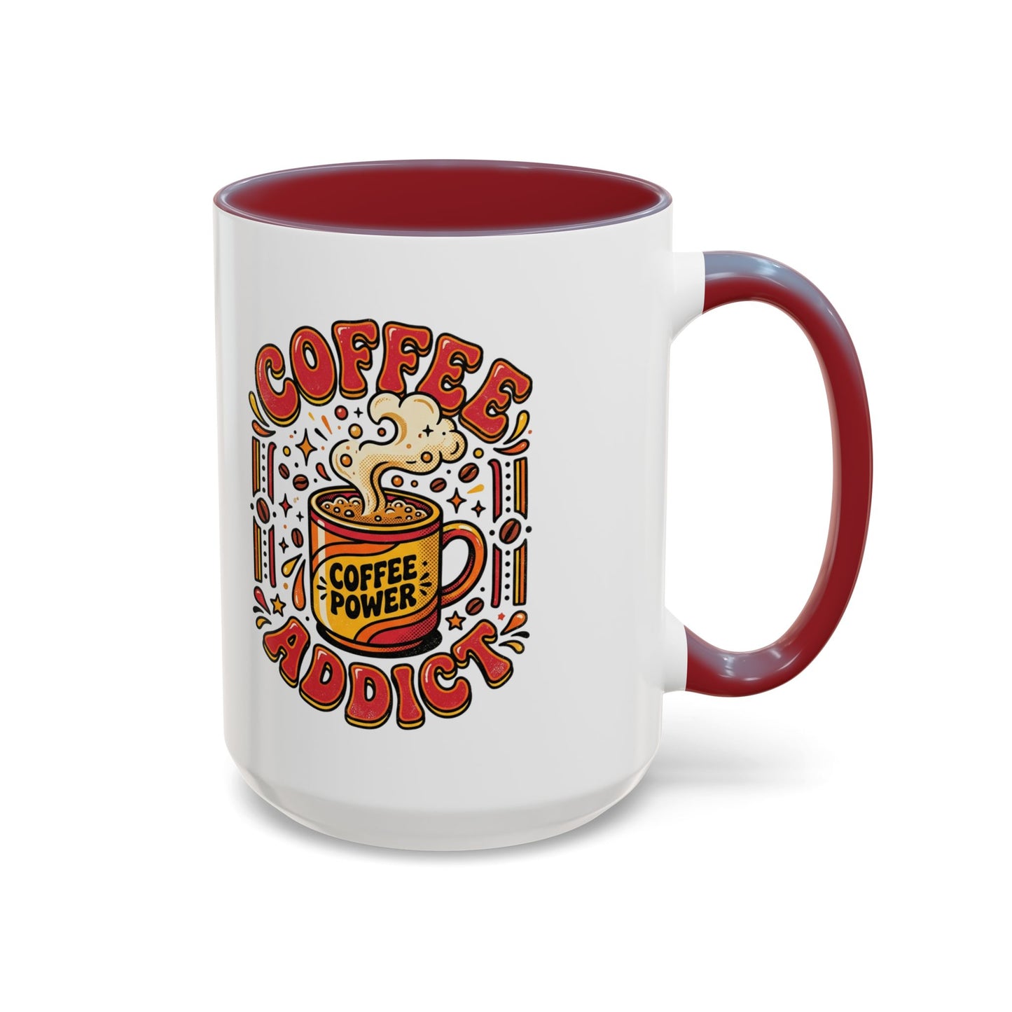 Coffee Addict Accent Mug — "Coffee Power" Retro Coffee Lover Gift (11oz/15oz)