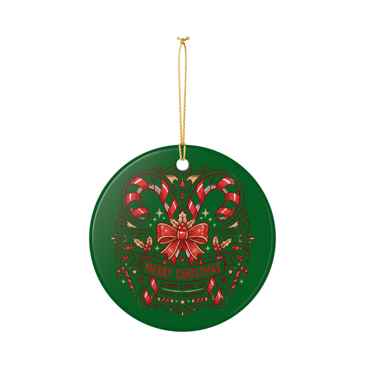 Christmas Candy Cane Ceramic Ornament — 'Merry Christmas' Holiday Tree Decoration