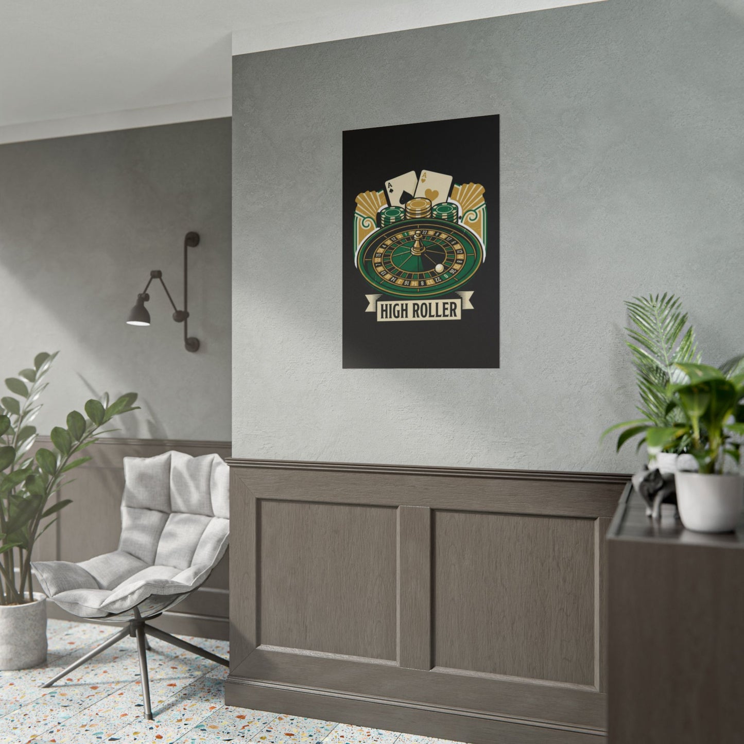 High Roller Casino Poster — Roulette & Cards Wall Art