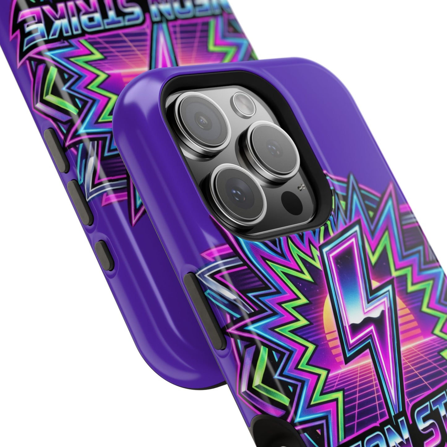 Neon Strike Phone Case — Retro 80s Lightning Magnetic Impact-Resistant Cover