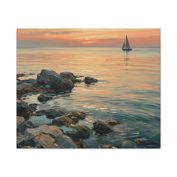 Sunset Sail Canvas Wall Art — Seascape Painting Print