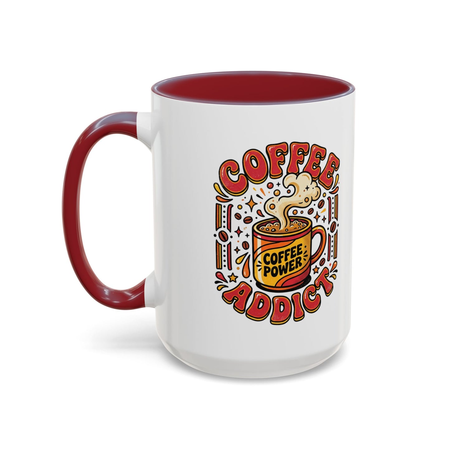 Coffee Addict Accent Mug — "Coffee Power" Retro Coffee Lover Gift (11oz/15oz)