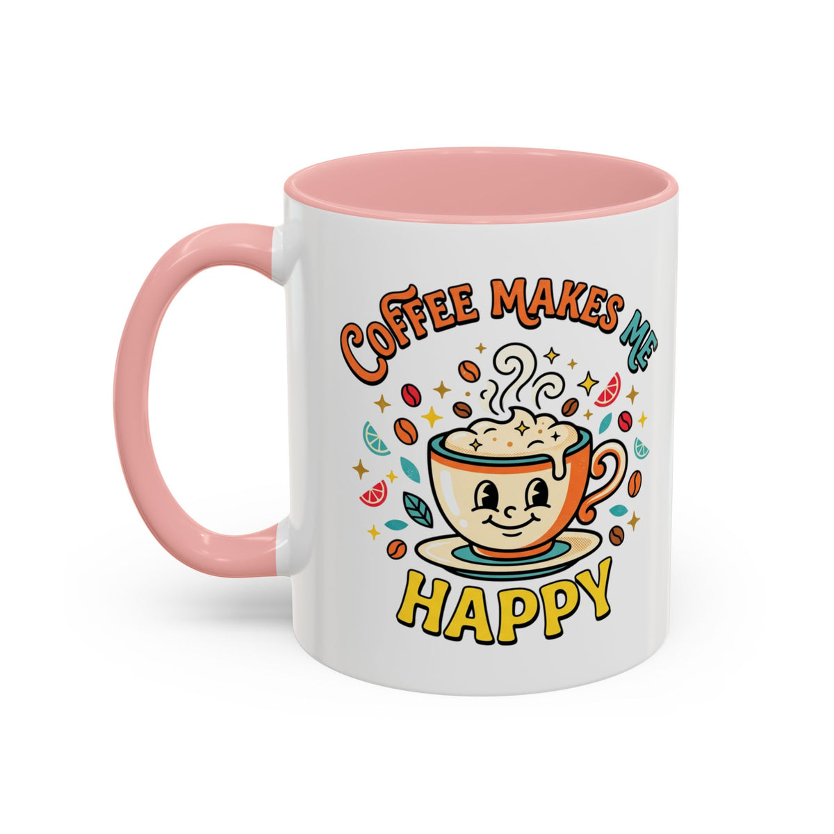 Coffee Mug — "Coffee Makes Me Happy" Cute Retro Accent Mug (11/15oz)