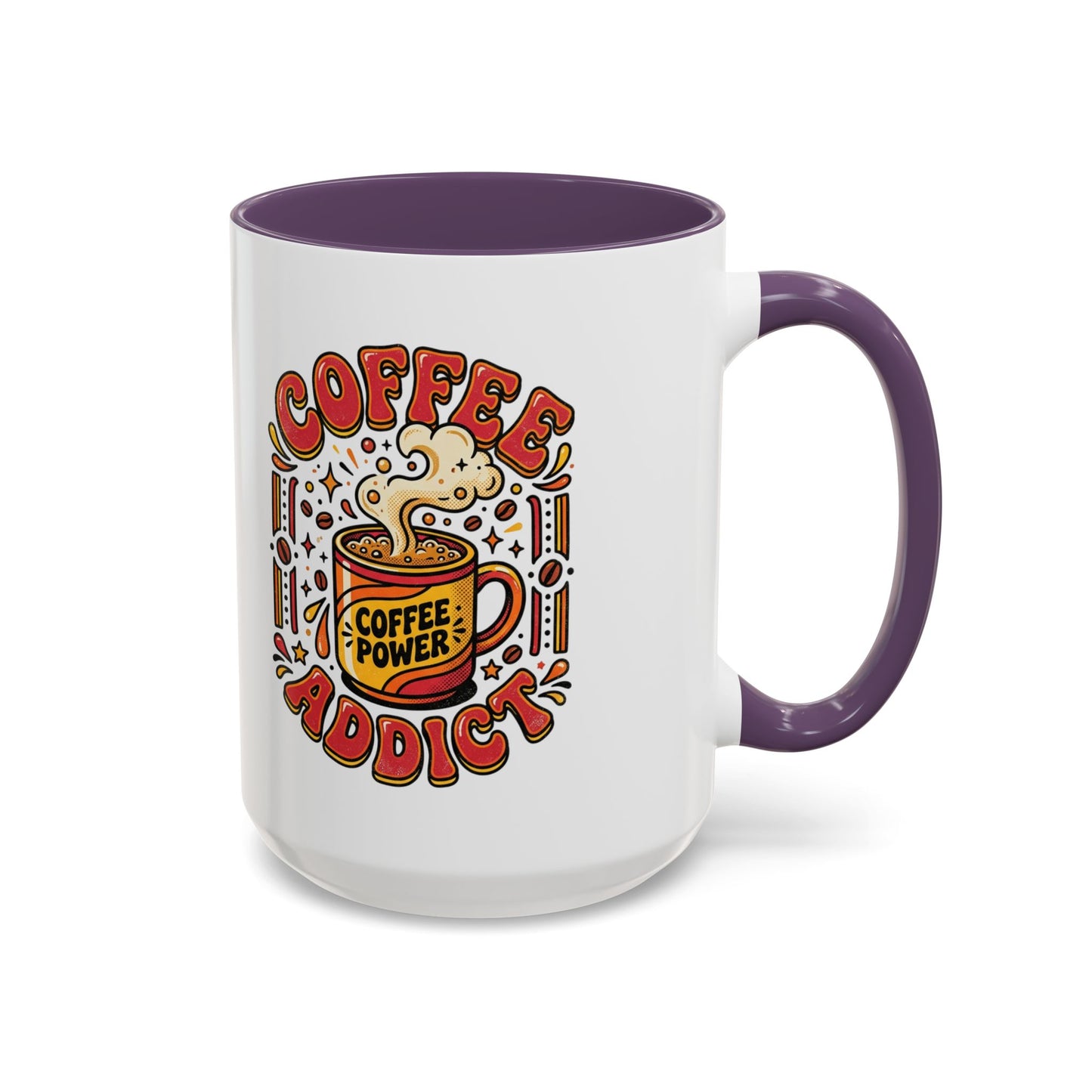 Coffee Addict Accent Mug — "Coffee Power" Retro Coffee Lover Gift (11oz/15oz)