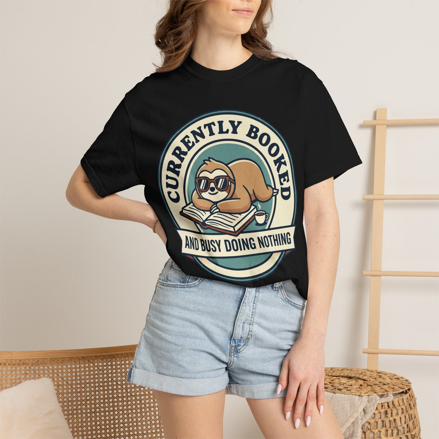 Currently Booked Sloth T-Shirt — "Currently Booked and Busy Doing Nothing" Graphic Tee for Readers